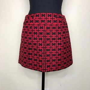 NWOT Bebe Red & Black Chain-Link Pattern Wool Mini Skirt